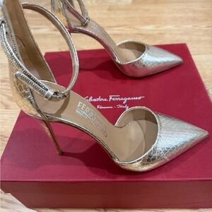 Salvatore Ferragamo Gold Pointed Toe Heels